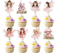 Pack of 40 Fairy Cupcake Toppers Flower Wings Angel Fairy Cake Decoration Ballet Dancer Fairy Party Cake Decoration for Wonderland Garden Elves Theme Girls Birthday Party Cake Decorations