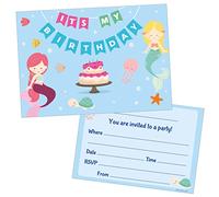 (Pack of 40) Mermaid Childrens Birthday Party Invitations - Double Sided (NO ENVELOPES)