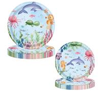 Pack of 40 Ocean Paper Plates Round 18 cm 23 cm Disposable Party Paper Plates Round Plates Disposable Plates Party Plates Disposable Tableware Dessert Plates for Birthday, Baby Shower, Wedding