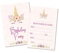 (Pack of 40) Pink Unicorn Childrens Birthday Party Invitations - Double Sided (NO ENVELOPES)