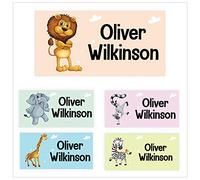 Pack of 45 Animals Name Stickers for Kids (40 x 20 mm) Self Adhesive Waterproof Personalised Name Stickers for Water Bottles Stationeries Stickers Limited