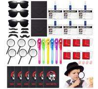 Pack of 45 Detective Children's Birthday Party Bags with UV Pen, Notebook, Magnifying Glass Toy