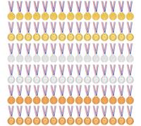 Pack of 45 medals for children, plastic medals with ribbon chain, winner medals school competitions, golden winner medals for adults, competitions awards for world music festivals, sports