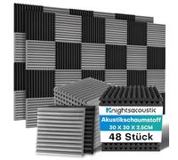 Pack of 48 Acoustic Foam Sound Insulation, 2.5 x 30 x 30 cm Sound Insulation Panels, Sound Insulation Foam Board, Acoustic Panels for Recording Studio, Podcasts, Youtube Room, Black + Grey