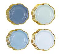 Pack of 48 Blue Party Plates, Colour Gradient Blue Dessert Party Plates, Gold Foil Covered Edge, Disposable Tableware for Baby Shower, Birthday, Wedding, Bridal Parties