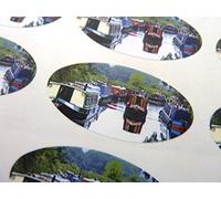 Pack of 48 Canal Boat, Narrowboat 40x20mm Oval Seal Labels, Stickers for Craft, Decoration, Gift Wrapping, Presents, Envelopes, Bags or Cards