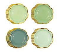 Pack of 48 Green Party Plates, Colour Gradient Green Dessert Party Plates, Gold Foil Covered Edge, Disposable Tableware for Baby Shower, Birthday, Wedding, Bridal Parties