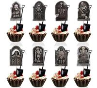 Pack of 48 Halloween Cupcake Toppers, Tombstone Muffin Decoration, Halloween Cake Decoration, Cemetery Cake Decoration, Terrible Cake Toppers for Halloween Party, Birthdays, Cosplay