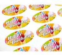Pack of 48 Happy Birthday Seals, 40x20mm Oval Seal Labels, Stickers for Gift Wrapping, Presents, Envelopes, Bags or Cards