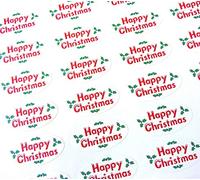Pack of 48 Happy Christmas Seals, 40x20mm Oval Seal Labels, Stickers for Gift Wrapping, Presents, Envelopes, Bags or Cards