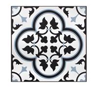 Pack of 48 Mediterranean Blue, Black & White Vinyl Floor Tiles Peel & Stick 1ft x 1ft, Geometric Mosaic Damask Design, Easy-Fit Flooring for Kitchens, Bathrooms, Living Rooms & Hallways Self Adhesive