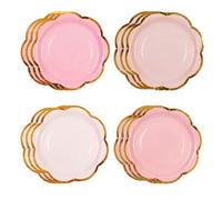 Pack of 48 Pink Party Plates, Colour Gradient Pink Dessert Party Plates, Gold Foil Covered Edge, Disposable Tableware for Baby Shower, Birthday, Wedding, Bridal Parties