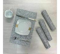 Pack of 4pcs Crushed Diamond Silver Crystal Table Mats - 27cms Elegant Sparkle Dining Accessory for Kitchen & Dining Table Decor - Luxury Placemat Bling Gift
