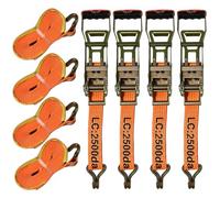 Pack Of 4x 50mm 5000kg Ergo Long Handle Ratchet Strap Assembly Heavy Duty ERGO + Wear Sleeves Ergonomic Pull Down Handle 8M 10M 12M (12 Metre)