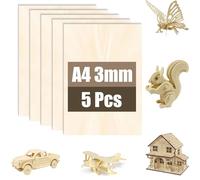 Pack of 5 A4 3mm Basswood Plywood Sheets - Laser Grade Natural Linden Wood, Zero-Tear Surface for Laser Cutting/Engraving & Woodblock Printing(5,A4(210 * 297 * 3mm))