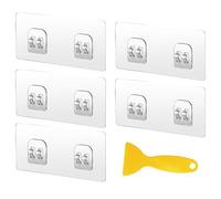 Pack of 5 Adhesive Hooks for Shower Shelf, Transparent Adhesive Hooks with Double Hooks (6 x 14 cm), 1 Squeegee, Waterproof Tesa Ceiling Hook for Gluing for Shower Caddy, Bathroom Shelf and More