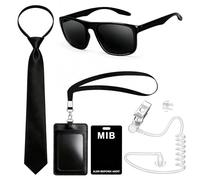 Pack of 5 Agent Costume Accessories Agent Accessories, Secret Service Spy Costume with Black Sunglasses Tie Headset ID Card Holder Secret Agent Costume for Carnival Halloween Role Play