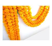 Pack Of 5 Artificial Marigold Flower Garlands String Dark Orange 5 Feet Long (30 Flowers in Each String) For Weddings, Pooja Home Door Wall Decor