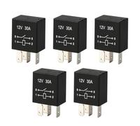 Pack of 5 automotive 12V 30A 4 pin relays with waterproof and fire resistant nylon housing, copper coil, silver For alloy contacts to support vehicle electronics (12V four pins)