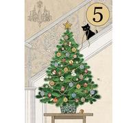 Pack of 5 Blank Christmas Cards from Bug Art - Tree Kitten - Foil and Embossed Finish