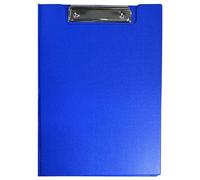 (Pack of 5) - Blue A4 Clipboard Fold Over Document Conference File Vinyl PVC Foolscap Solid Hardback Strong Metal Clip Folding Clipboard Paper Folder Writing Pad Work Holder Organizer School Office