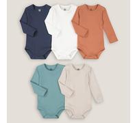 Pack of 5 Bodysuits with Long Sleeves Ecru+Brown+Blue