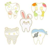 Pack of 5 Cartoon Teeth Brooch, Tooth Enamel Pins, Cute Enamel Lapel Pins, Cartoon Dentist, Dentist Lapel Pin, Aesthetic Teeth Brooch Jewels, for Small Gifts, Backpacks and Hats, B