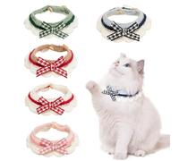 Pack of 5 Cat Collars, Cute Crochet Cat Bandanas, Adjustable Pet Bibs with Bow and Button, Milk Cotton, Decorative Pet Collar for Kittens and Small Dogs (L)