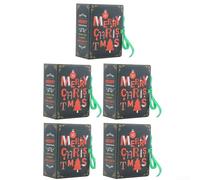 Pack of 5 Christmas candy boxes featuring a creative book shape design, designed for stylish holiday treat storage and festive occasion presentations (green English)