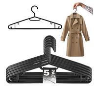 Pack of 5 Clothes Hanger Coat Premium Quality Strong Plastic Non-slip Rotating Hanger All Purpose Space-Saving For Jacket Trouser Dress Jeans Hangers (Black)