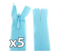Pack of 5 Concealed No.3 Invisible Nylon ZIPS *19 Colours * 8 Sizes * Closed END Zip Sewing Repairs (Blue NZ206, 10 Inch)