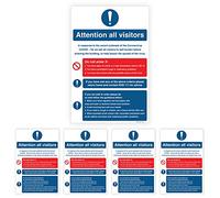 Pack of 5 Covid 19 Signs For Business Attention All Visitors Self Adhesive Vinyl Stickers 200mm x 300mm V1196
