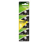 Pack of 5 CR1220 3V Lithium Batteries | Pure Lithium, High Performance and Duration | Mercury Free | Each CR1220/DL1220 Battery Individually Packaged.
