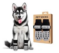 Pack of 5 Double-Sided Non-Slip Dog Socks with Adjustable Straps for Indoor and Outdoor Use - Paw Protection and Traction Control on Hardwood Floor (Black, XXL)