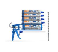 (Pack of 5) Dryzone Damp Proofing Cream DPC Kit (incl. Cox Mastic Gun & Drill Bit) High-Strength, BBA & WTA Approved Rising Damp Treatment