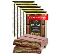 Pack Of 5 - Dubai Chocolate Bar Pistachio - 500 g Kunafa & Pistachio Cream Filling - Luxurious Fix Dubai Chocolate - Viral Milk Choclate With Kadayif & Kataifi - Perfect for Kids, Family & Friend
