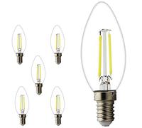 Pack of 5 E14 C35 2W LED Filament Candle Bulbs, 20W Equivalent 180LM 6000K Cool White Candelabra Small Edison Screw CE ROHS