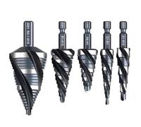 (Pack of 5) Efficient 4 Pipe Step Drill Divisions in Rapid Steel Developed for Royal Standard Hole Creation in Various Circumstances Multiple Size Drill
