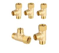 (Pack of 5) EFIELD Angle Stop Add-on Tee Valve, 3/8" Compression Inlet x 3/8" Compression Outlet, LF Brass Made,(COMP003)