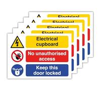 Pack of 5 Electrical Cupboard Signs, No Unauthorised access, Keep This Door Locked Safety Sign Self adhesive Vinyl Stickers (148mm x 210mm)
