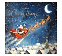 Pack of 5 Father Xmas Santa Themed Charity Christmas & Happy New Year Cards with Envelopes - 14x14cm - Eco-Friendly & Recyclable (Sleigh Flying over Rooftops)