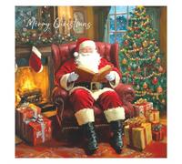 Pack of 5 Father Xmas Santa Themed Charity Christmas & Happy New Year Cards with Envelopes - 14x14cm - Eco-Friendly & Recyclable (Santa by the Fireplace)