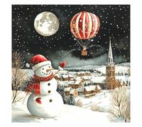 Pack of 5 Father Xmas Santa Themed Charity Christmas & Happy New Year Cards with Envelopes - 14x14cm - Eco-Friendly & Recyclable (Snowman Waving to Santa in AirBalloon)