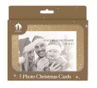 Pack of 5 Festive Personalised Photo Frame Christmas Cards 4 x 6 Make Your Own Cards DIY (Gold)