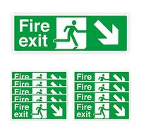 Pack of 5 Fire Exit Down Right (300 x 100 mm) Self Adhesive Fire Exit Sign Waterproof Fire Signage Stickers Sara Prints®