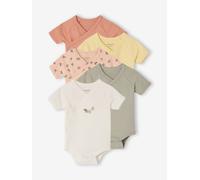 Pack of 5 floral short-sleeved bodysuits rose