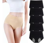 Pack of 5 Girls' High Waist Menstrual Underwear Three-layer Cotton Leak-proof Knickers Absorption Capacity 30ML（8-18 Years） Black