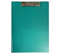 Pack of 5 - Green A4 Clipboard Fold Over Document File Folder Vinyl PVC Foolscap Solid Hardback Strong Metal Clip Folding Clipboard A4 Paper Folder Pad Work Holder Board Organizer School Office