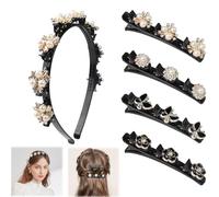 Pack of 5 Hair Clips with 3 Clips, Hummingbird Hair Clip with Pearl Sparkling, Double Layer Braided Hair Clip for Women, Girls, Children, 1 Headband with Clips