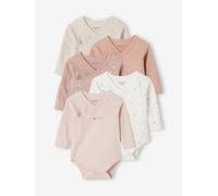 Pack of 5 "Heart" Long Sleeve, Organic Cotton Bodysuits with Front Opening for Babies pale pink